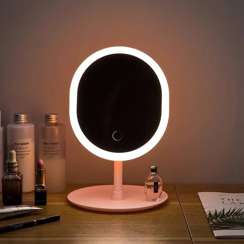 آینه رو میزی لمسی LED دار 3 حالته بیضی سفید