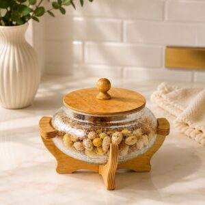 شکلات خوری درب دار کویین شیشه ابگز پایه چوبی