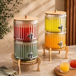 کلمن شیشه ای پایه چوبی 2 طبقه عسلی هایکا