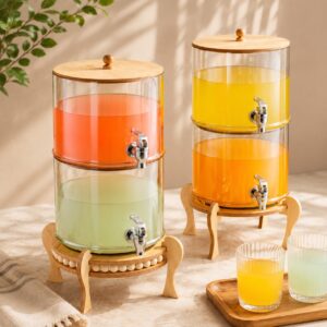 کلمن شیشه ای پایه چوبی 2 طبقه ارنیکا