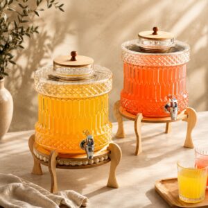 کلمن شیشه ای پایه چوبی مهره دار اطلس