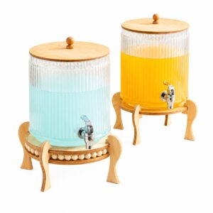 کلمن شیشه ای پایه چوبی شیار دار