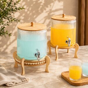کلمن شیشه ای پایه چوبی مهره دار شیار دار