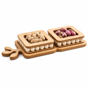 اردو خوری چوبی مهره دار مربع 2 خانه طرح برگ