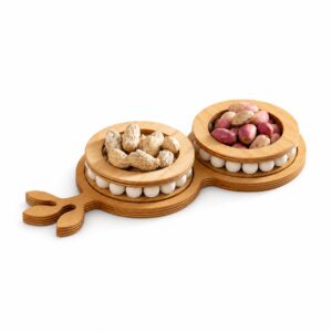 اردو خوری چوبی مهره دار گرد 2 خانه طرح برگ