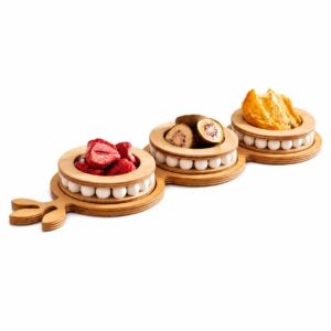 اردو خوری چوبی مهره دار گرد 3 خانه طرح برگ